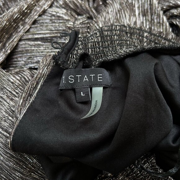 1. State Metallic Tiered Mini Dress Shimmery Long Sleeves Holiday New Years Sz L - Picture 5 of 5